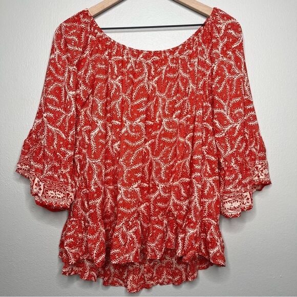 Nat by‎ Natalie Martin Women Top Small Red Off the Shoulder Blouse Beachy Red - Picture 1 of 8